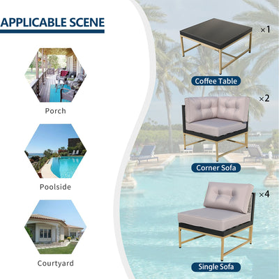 7 Piece Outdoor Patio Furniture Set, Modular Outdoor Sectional Sofa Set with Removable Cushions, PE Rattan Conversation Sets with Coffee Table, Gray