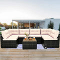 Patio Outdoor Furniture Sets, 7 Pieces All-Weather Rattan Sectional Sofa with Tea Table, Cushions & Pillow, PE Rattan Wicker Sofa Couch Conversation Set for Garden Backyard Poolside, B04