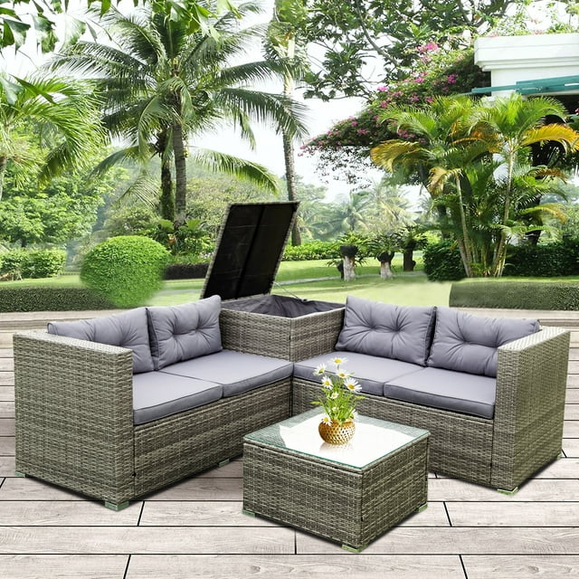 7 Piece Patio Furniture Set, All Weather Wicker Outdoor Sectional Sofa Conversation Set Beige