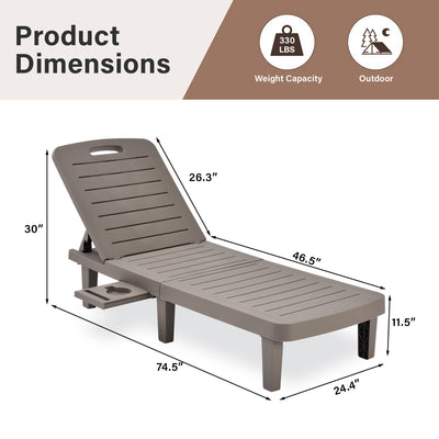 Patio Lounge Chair Set of 2, Adjustable Chaise with Side Table, Outdoor Lounger Recliner for Poolside, Patio, Backyard, Wood Texture Design | Waterproof | Easy to Assemble | Max Weight 330 lbs Gray