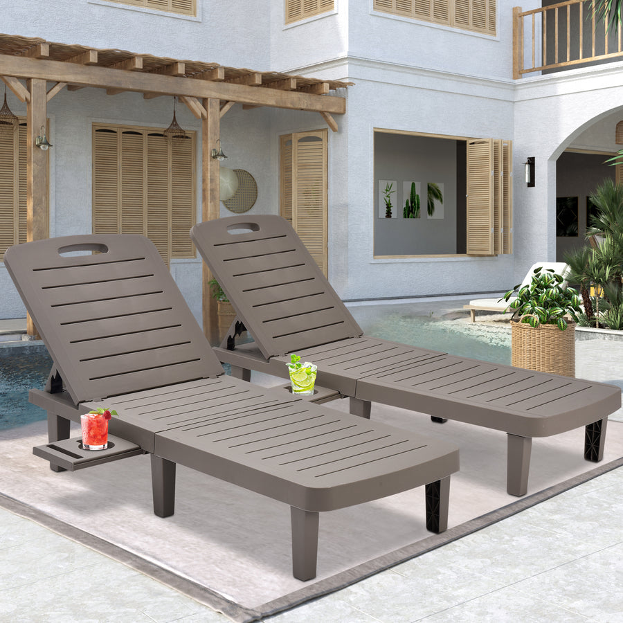 Patio Lounge Chair Set of 2, Adjustable Chaise with Side Table, Outdoor Lounger Recliner for Poolside, Patio, Backyard, Wood Texture Design | Waterproof | Easy to Assemble | Max Weight 330 lbs Gray