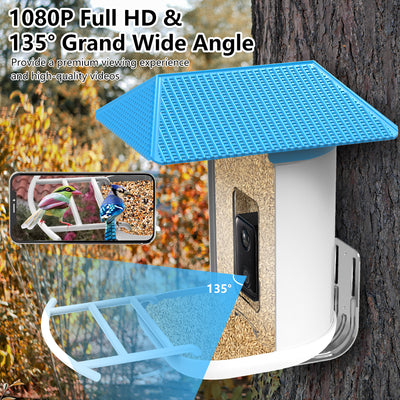 Bird Feeder with Camera, Smart Bird Feeder with Camera Solar Powered, AI Identify Bird Species Auto Capture Bird Videos & Instant Notifications, IP65 Weatherproof, Ideal Gift for Bird Lover
