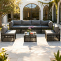 Patio Outdoor Furniture Sets, 7 Pieces All-Weather Rattan Sectional Sofa with Tea Table, Cushions & Pillow, PE Rattan Wicker Sofa Couch Conversation Set for Garden Backyard Poolside, B04