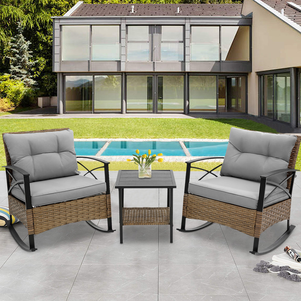 Clearance! 3 Piece Patio Rocking Bistro Set, PE Rattan Rocking Chairs ...