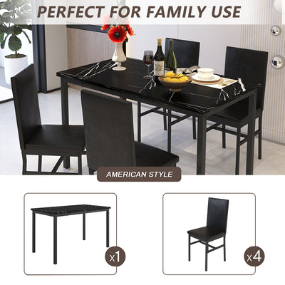 SEGMART Kitchen Dining Table Set for 4, Home Kitchen Table with Marble Tabletop and 4 PU Leather Chairs, Metal Frame Pub Table Set, Dinette Set for Family Gathering & Dining - Easy to Assemble