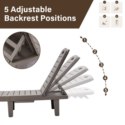 Patio Lounge Chair Set of 2, Adjustable Chaise with Side Table, Outdoor Lounger Recliner for Poolside, Patio, Backyard, Wood Texture Design | Waterproof | Easy to Assemble | Max Weight 330 lbs Gray