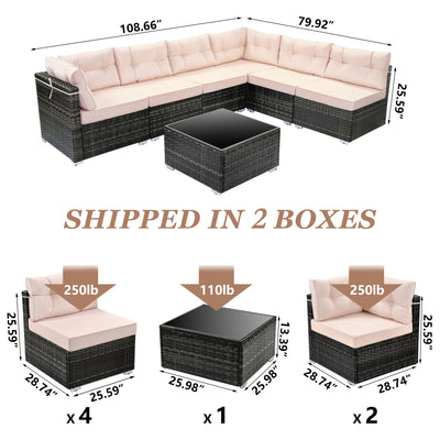 7 Piece Rattan Sectional Sofa Set, Outdoor Conversation Set, All-Weather Wicker Sectional Seating Group with Cushions & Coffee Table, Morden Furniture Couch Set for Patio Deck Garden Pool, B31