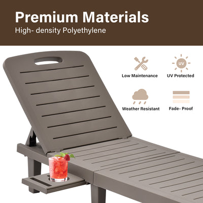 Patio Lounge Chair Set of 2, Adjustable Chaise with Side Table, Outdoor Lounger Recliner for Poolside, Patio, Backyard, Wood Texture Design | Waterproof | Easy to Assemble | Max Weight 330 lbs Gray