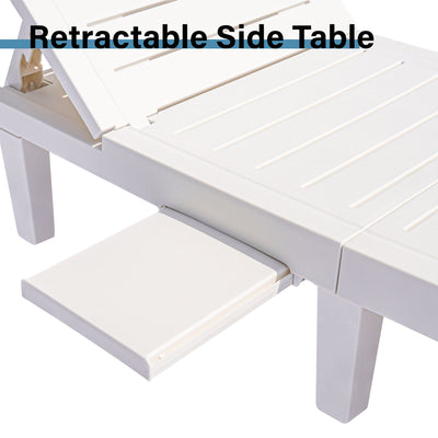 Patio Lounge Chair Set of 2, Adjustable Chaise with Side Table, Outdoor Lounger Recliner for Poolside, Patio, Backyard, Wood Texture Design | Waterproof | Easy to Assemble | Max Weight 330 lbs White