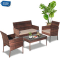 Patio Furniture Set on Sale, 4 Pieces Outdoor Rattan Conversation Sofa Set, All-Weather Wicker Patio Sets, Cushioned Sofa and Coffee Table for Garden Deck Courtyard, Brown