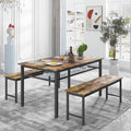 Dining Room Table Set for 4, Farmhouse Wood Kitchen Table Set with 2 Benches, Storage Shelf, Metal Frame and Solid MDF Wood Board, Small Dining Table Furniture Set for Kitchen Living Dining Room