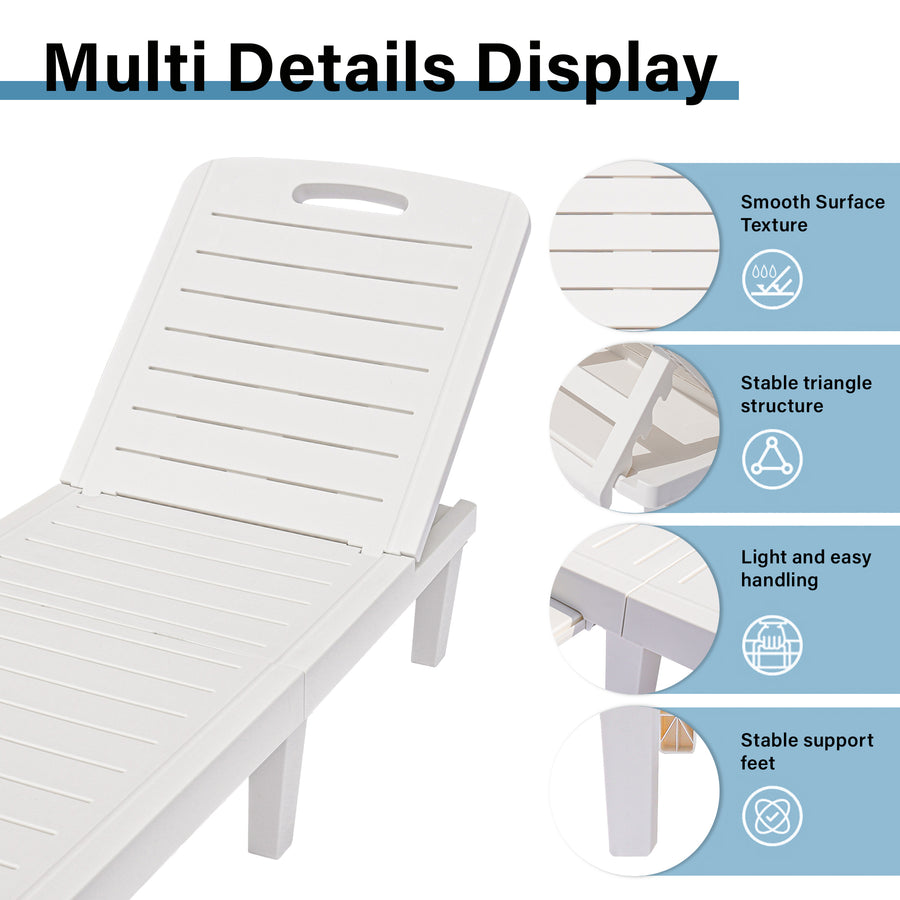 Patio Lounge Chair Set of 2, Adjustable Chaise with Side Table, Outdoor Lounger Recliner for Poolside, Patio, Backyard, Wood Texture Design | Waterproof | Easy to Assemble | Max Weight 330 lbs White