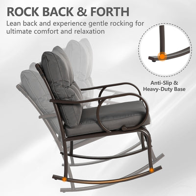 Outdoor Conversation Set of 3, Outdoor Patio Rocking Chair Set with Cushions & Coffee Table, All Weather Wicker Patio Furniture Set, Ideal for Patio, Poolside, Yard, Deck, Coffee Bar