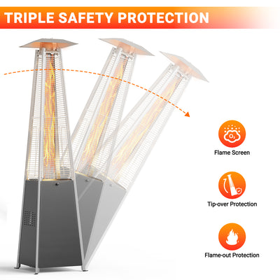 Segmart 48,000 BTU Pyramid Patio Heater, Tall Standing Outdoor Propane Heater with Wheels & ETL Certified Tip-Over Safety Protection, Visible Flame Glass Tube for Backyard, Garden, Commercial Use