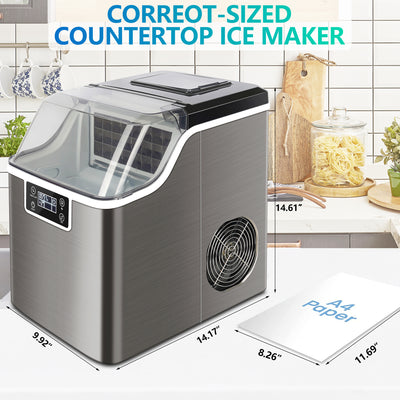 Portable Electric Countertop Ice Maker Machine, Upright Ice Maker, 44Lbs/24H Self-Clean with LCD Display, Ice-Make 24pcs Ice per Cycle with Ice Scoop & Basket, Ice Cube Maker for Home Kitchen, Silver