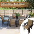 7 Piece Outdoor Dining Set, Patio Dining Table Set for 6 Persons, Garden Patio Textilene Dining Furniture Set with Plastic-Wood Tabletop, Dining Table Chairs Conversation Set for Deck Patio