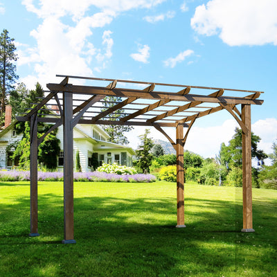 10' x 12' Patio Pergola, Weather-Resistant Cedar Wood Pergola with Ground Stakes, Wood Grape Gazebo for Climbing Plant Support, Garden, Patio, Backyard, Deck, Brown