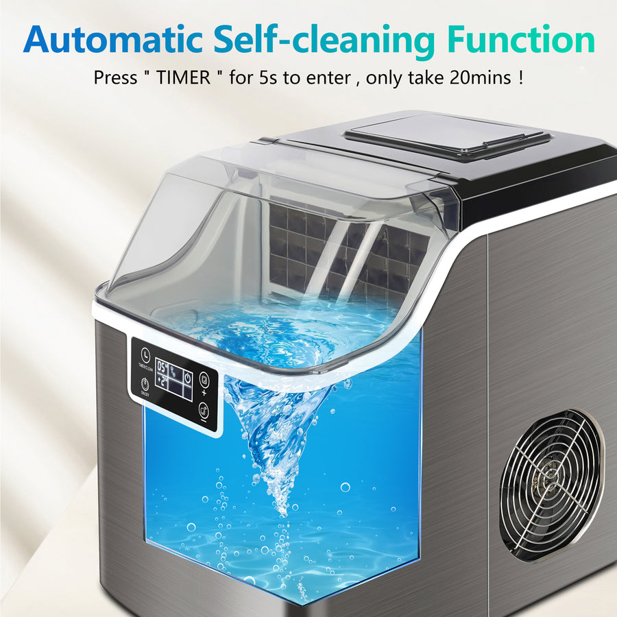 Portable Electric Countertop Ice Maker Machine, Upright Ice Maker, 44Lbs/24H Self-Clean with LCD Display, Ice-Make 24pcs Ice per Cycle with Ice Scoop & Basket, Ice Cube Maker for Home Kitchen, Silver