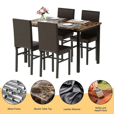 Dining Table Mats Set for 4, SEGMART Dinette Set Faux Marble Rectangular Breakfast Table with Metal Legs & Black Finish Frame, Dining Table & Chairs for Apartment Breakfast, Coffee, S12517
