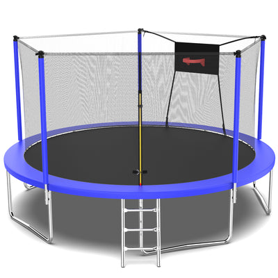 14ft Trampoline with Enclosure on Clearance, New Upgraded Kids Outdoor Trampoline with Basketball Hoop and Ladder, Heavy-Duty Round Outdoor Backyard Bounce Jumper Trampoline for Boys Girls