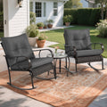 Clearance! 3 Piece Patio Rocking Bistro Set, PE Rattan Rocking Chairs Set of 2 and Glass Side Table, Outdoor Furniture Conversation Set with Cushion for Patio Lawn Garden Cafe Pub