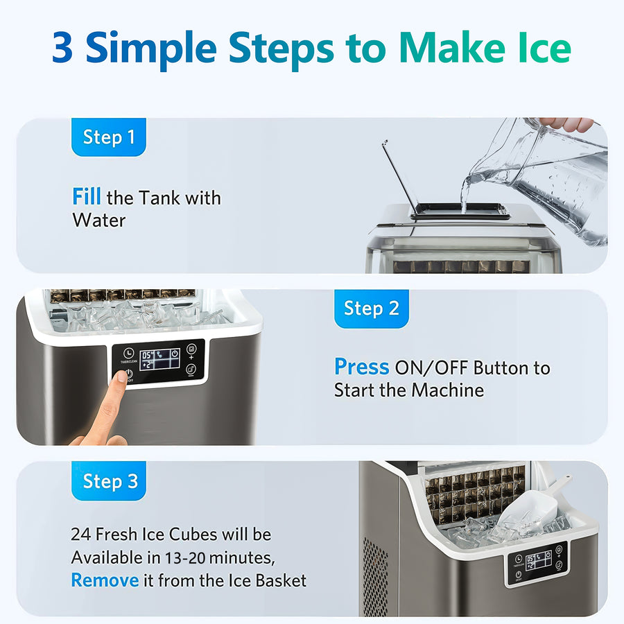 Ice Maker Machine, Portable Ice Cube Maker for Countertop, Self-Cleaning Function, Make 26 lbs Ice in 24 hrs, 9 Ice Cubes Ready in 15 Mins, with Ice Scoop & Basket, 3 Ice Cube Sizes for Home Coffee Bar