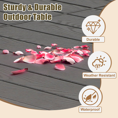 7 Piece Outdoor Dining Set, Patio Dining Table Set for 6 Persons, Garden Patio Textilene Dining Furniture Set with Plastic-Wood Tabletop, Dining Table Chairs Conversation Set for Deck Patio