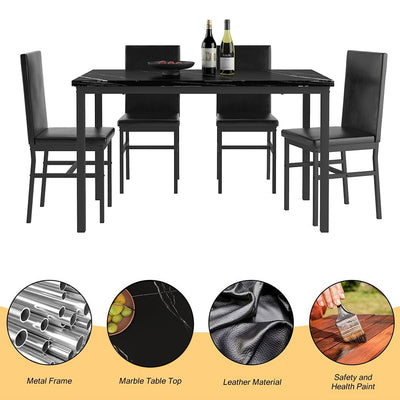 SEGMART Kitchen Dining Table Set for 4, Home Kitchen Table with Marble Tabletop and 4 PU Leather Chairs, Metal Frame Pub Table Set, Dinette Set for Family Gathering & Dining - Easy to Assemble