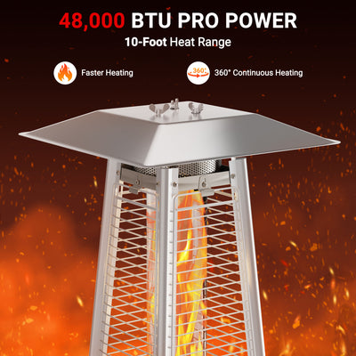 Segmart 48,000 BTU Pyramid Patio Heater, Tall Standing Outdoor Propane Heater with Wheels & ETL Certified Tip-Over Safety Protection, Visible Flame Glass Tube for Backyard, Garden, Commercial Use