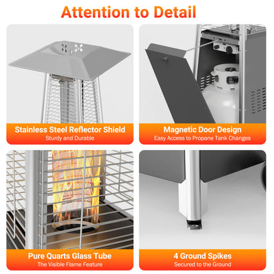 Segmart Pyramid Patio Heater, 48,000 BTU Outdoor Propane Heater with Wheels, Auto Tip-Over Safety & Ground Stakes, Quartz Glass Tube Portable Heater for Home and Commercial Use - Gray