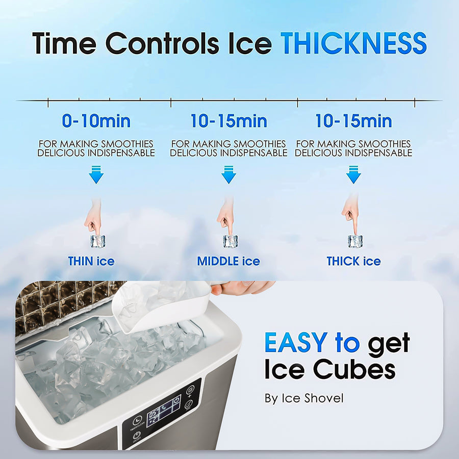 Ice Maker Machine, Portable Ice Cube Maker W/ Built-in Compressor & One-Key Operation, Ice Maker Countertop with Ice Scoop & Basket for Home Coffee Bar, 44Lbs/24H, Self-Cleaning - Silver
