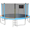 14ft Trampoline with Enclosure on Clearance, New Upgraded Kids Outdoor Trampoline with Basketball Hoop and Ladder, Heavy-Duty Round Outdoor Backyard Bounce Jumper Trampoline for Boys Girls, Green