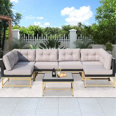 7 PCS Patio Furniture Set, Outdoor Conversation Set, PE Rattan Wicker Sectional Sofa Set, Wicker Couch Set with Cushions & Coffee Table, Sectional Furniture for Patio Lawn Poolside