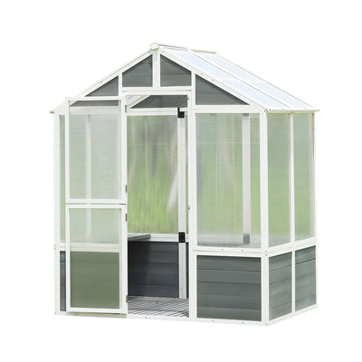 SEGMART 6' x 4' Walk-in Polycarbonate Greenhouse with Drain Hole, Outdoor Garden Greenhouse with Wooden Base and 2 Shelf, Sunroom Hot House for Plants in Winter