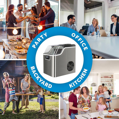 Ice Maker Machine, Portable Ice Cube Maker W/ Built-in Compressor & One-Key Operation, Ice Maker Countertop with Ice Scoop & Basket for Home Coffee Bar, 44Lbs/24H, Self-Cleaning - Silver