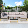 7 Piece Outdoor Patio Furniture Set, Modular Outdoor Sectional Sofa Set with Removable Cushions, PE Rattan Conversation Sets with Coffee Table, Gray