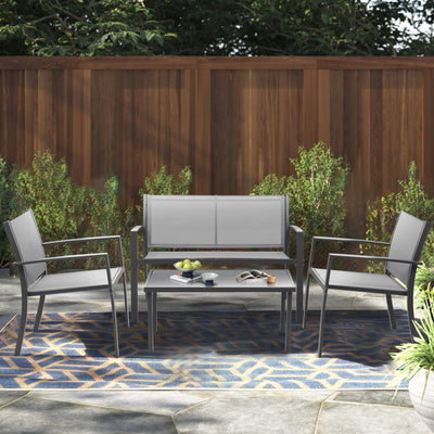 Segmart Patio Furniture Set, Outdoor Textilene Conversation Set w/Anti-rust Frame, Porch Sectional Loveseat Table and High Backrest Armchairs, Max 600LBS