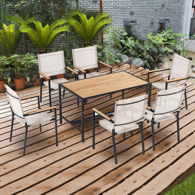 SEGMART 7 Piece Outdoor Patio Dining Set for 6-Person, All-Weather Modern Steel Patio Furniture Sets, Textilene Outdoor Dining Chairs and Metal Wood Square Table with with 1.57" Umbrella Hole