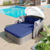 SEGMART Outdoor Sunbed with Retractable Canopy, Patio PE Rattan Double Lounge Daybed with 3 Cushion and 4 Pillows, Patio Double Conversation Bed for Porch, Lawn, Garden, Backyard, Poolside