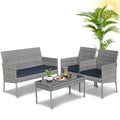 Outdoor Patio Furniture Set, Segmart 4 Pieces Rattan Conversation Set Cushioned Sofa & Charis, Deck Garden Poolside Furniture Table Set for 4, Gray