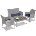 Outdoor Patio Furniture Set, Segmart 4 Pieces Rattan Conversation Set Cushioned Sofa & Charis, Deck Garden Poolside Furniture Table Set for 4, Gray