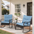 Outdoor Conversation Set of 3, Outdoor Patio Rocking Chair Set with Cushions & Coffee Table, All Weather Wicker Patio Furniture Set, Ideal for Patio, Poolside, Yard, Deck, Coffee Bar