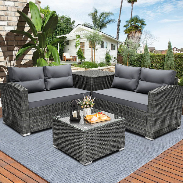 Rattan Patio Sofa Set 4 Pieces Outdoor Sectional Furniture All Weath SEGMART