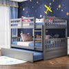 SEGMART Gray Full over Full Bunk Bed with Trundle, Solid Wood Full Bunk Bed with Ladder, Full Size Detachable Bunk Bed Frame for Kids, Boys, Girls, Teens, No Box Spring Needed, LLL1476