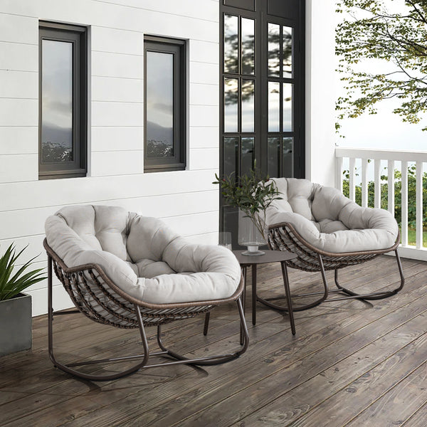SEGMART Outdoor Rattan Rocking Chair, Oversized Papasan Chair with Pad