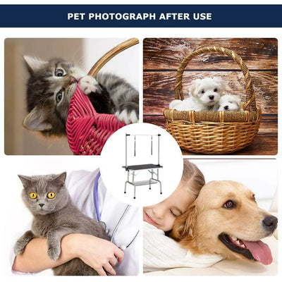 36'' Professional Dog Grooming Table, 36'' Heavy Duty Stainless Steel Frame Foldable Table w/Adjustable with Arm/Noose/2 No-Sit Haunch Holder, Capacity Up to 330lbs, S12016