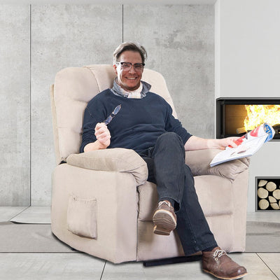 Upholstered Fabric Power Lift Recliner Chair with Remote Control, SEGMART Ergonomic Power Lift Recliner Chair with Padded Seat Backrest, for Home Theater Seating Living Room Lounge, Beige, S12581