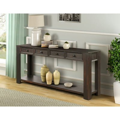 64'' x 15'' x 30'' Console Table with 4 Drawers, Wood Buffet Sideboard Desk with Bottom Shelf, Retro Tall Console Table Entryway Table Accent Table for Entryway, 99lbs, Black, S6533