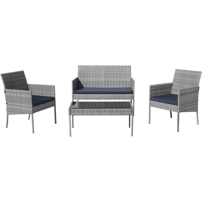 SEGMART Outdoor Patio Furniture Set, 4 Piece Modern Rattan Wicker Patio Conversation Set, Glass Top Table Cushioned Sofa Set for Yard, Pool or Backyard, Gray