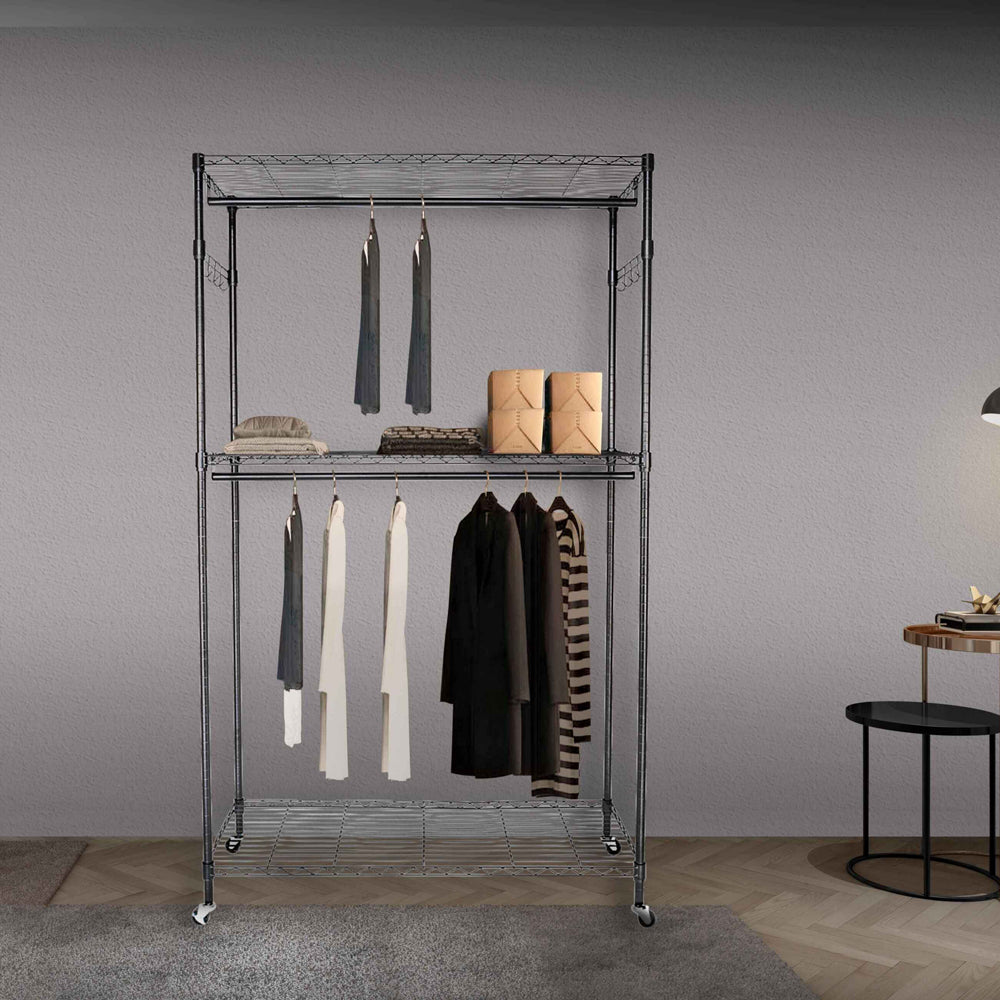 Portatable Garment Rack Portable Clothes Rack, Heavy Duty Hanging Garment Rack with Wheels and ...